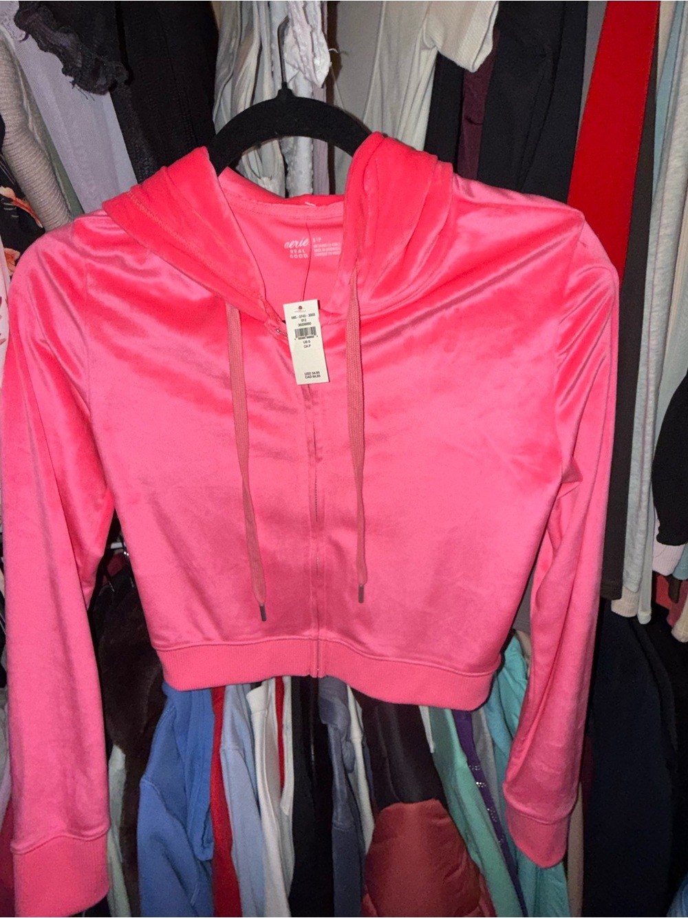 aerie Hot Pink Velour Zip Hoodie - Women